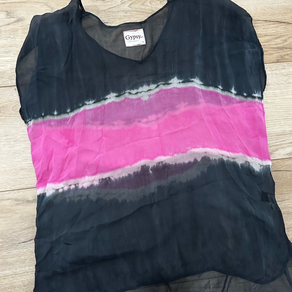 Gypsy 05 Black and Pink Tank Top Swim Coverup